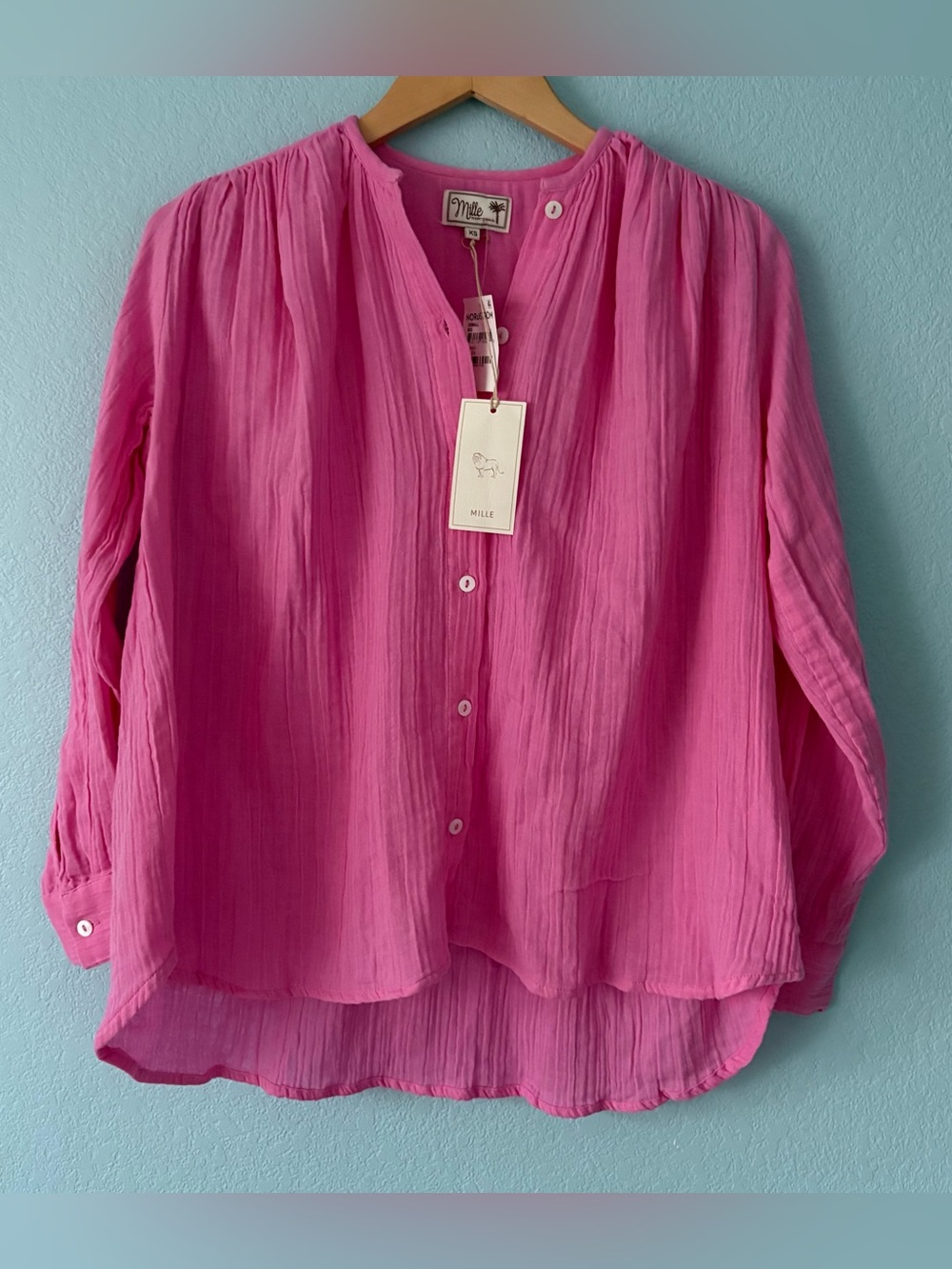 NEW MILLE Florian Shirt Azalea Pink Cotton Gauze Resort Travel